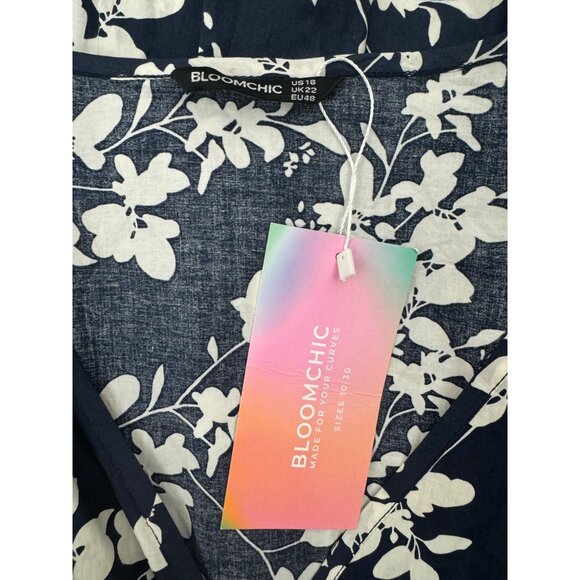 Size 16 1X NEW NAVY BLUE FLORAL PRINT FIT & FLARE COTTON DRESS Summer Plus Size - Picture 5 of 6